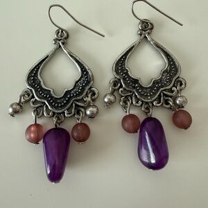 Elegant Silver and Purple Dangle Earrings